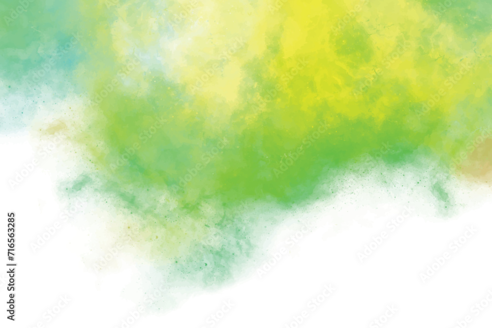 Yellow and green watercolor background design for wallpaper. Spring light green summer backdrop banner isolated on white. Watercolour painted  texture grungy effect. Watercolour brush strokes