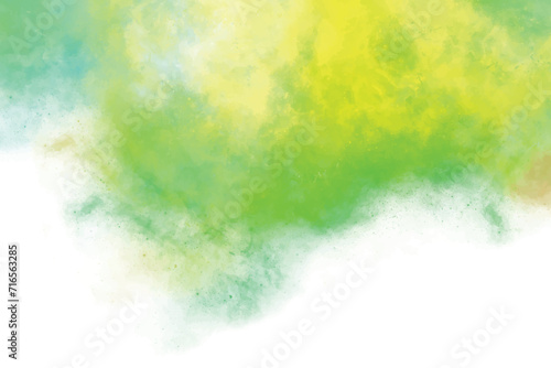 Yellow and green watercolor background design for wallpaper. Spring light green summer backdrop banner isolated on white. Watercolour painted texture grungy effect. Watercolour brush strokes