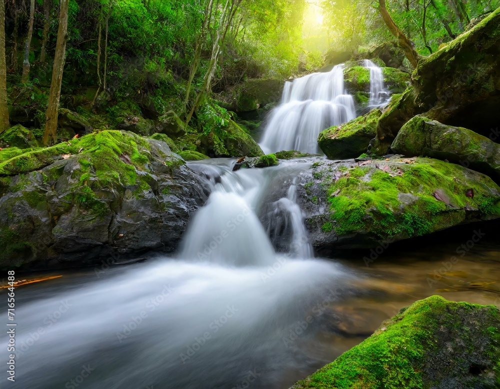 Waterfall flowing in the forest Waterfall flowing in the forest
