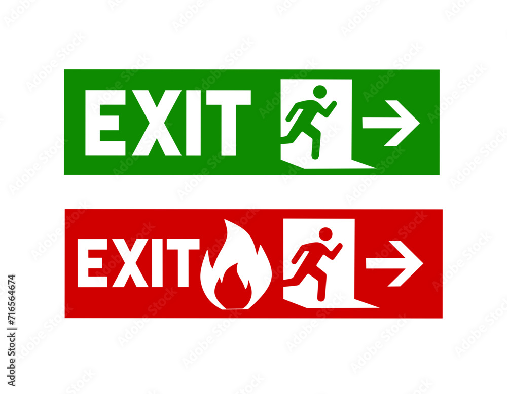 vector set of emergency exit signs.emergency fire exit signs and evacuation exit routes vector set of emergency exit signs.emergency fire exit signs and evacuation exit routes