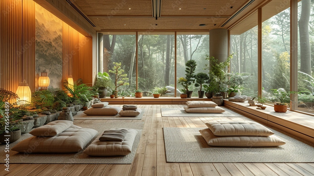 Tranquil Yoga Studio Amidst Natural Elements Harmony by Generative A.I.