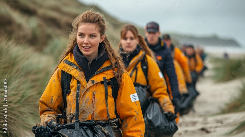 Opération de nettoyage de plage : Groupe engagé pour la préservation de l'environnement Opération de nettoyage de plage : Groupe engagé pour la préservation de l'environnement