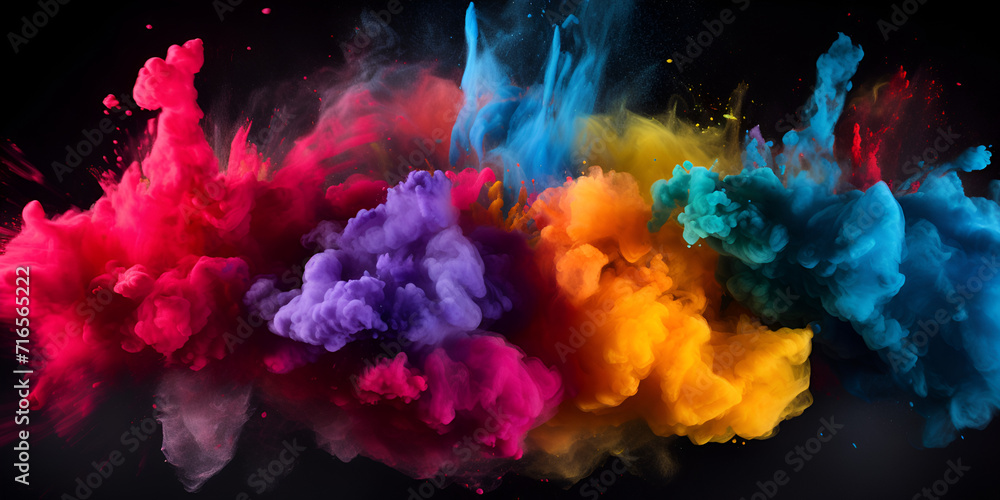 Colorful powder explosion on a black background. Powder Explosion in a Dark Setting. Generative Ai. Colorful powder explosion on a black background. Powder Explosion in a Dark Setting. Generative Ai.