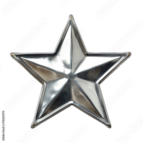 Glittering silver star isolated on white transparent background