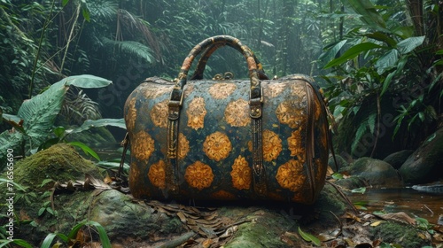 Sac à main de designer dans la forêt tropicale : Contraste entre luxe et nature