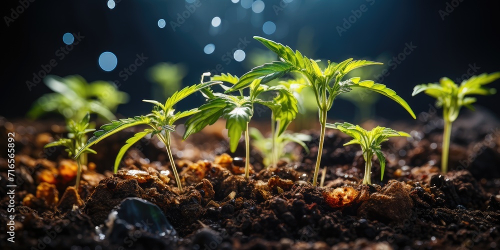 Obraz premium Germinated cannabis seed in soil