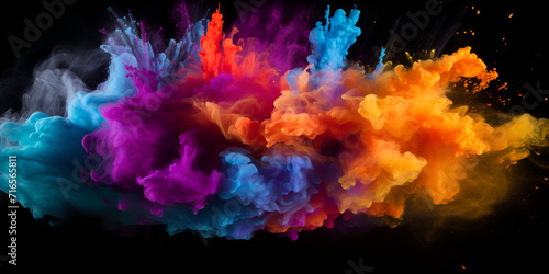 Colorful explosion of colored smoke on a black background. a: Color Explosion in Smoke on Black. Generative Ai.