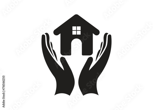 Hands holding house icon, Insurance property symbol, Protecting home vector illustrator