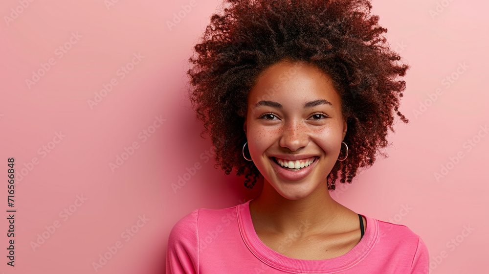 Radiant Joy: Full Portrait of a Laughing African American Woman in Colorful Pink Attire, Photography Illuminating Vibrant and Optimistic Spirit Against a Light Pink Background Radiant Joy: Full Portrait of a Laughing African American Woman in Colorful Pink Attire, Photography Illuminating Vibrant and Optimistic Spirit Against a Light Pink Background