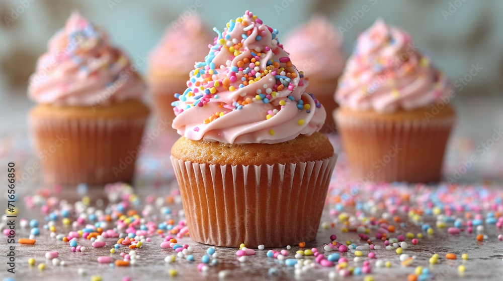 Sweet Celebration: Delectable Birthday Cupcake Delights, Photography Capturing the Irresistible Essence of a Special Occasion Against a Light Background. Sweet Celebration: Delectable Birthday Cupcake Delights, Photography Capturing the Irresistible Essence of a Special Occasion Against a Light Background.