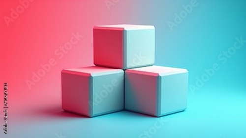 Cubes blancs minimalistes sur fond dégradé rose à bleu