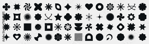  Collection of Y2k elements. Modern geometric forms of brutalism. Retro elements star, heart, circle, shapes for templates, web design, posters. Vector illustration. photo