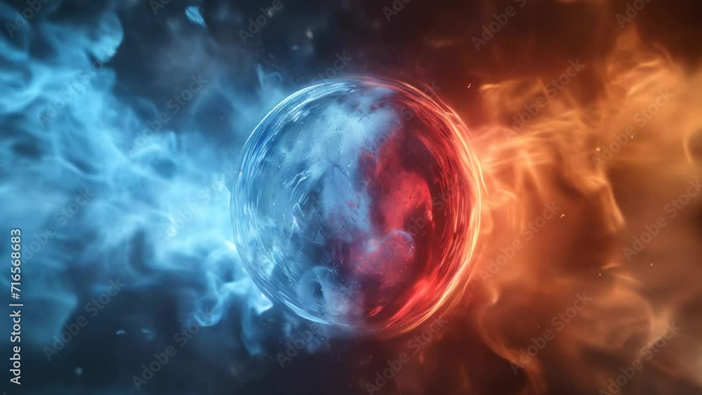 Visual image of contrasting spheres composed of fire and ice elements
Visual image of contrasting spheres composed of fire and ice elements