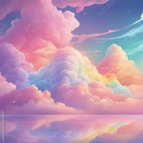 Dreamy cloudscape with pastel colors and stars. © princess