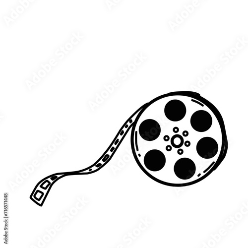 Hand Drawn Movie Camera and Reel Doodle 