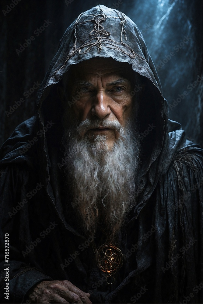 Man With Long Beard and Hooded Jacket Stands Out in the Crowd. Generative AI. Man With Long Beard and Hooded Jacket Stands Out in the Crowd. Generative AI.