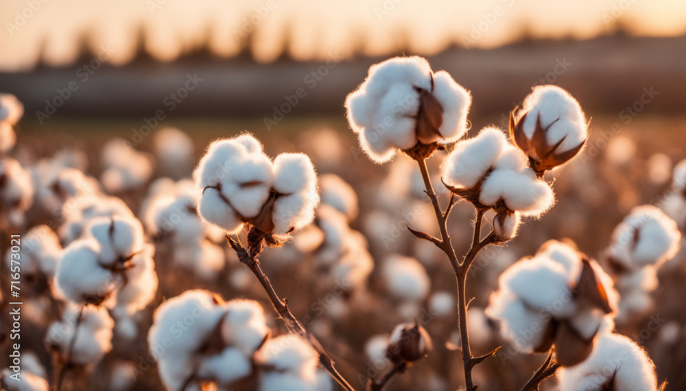 Cotton branches in field at sunset Cotton branches in field at sunset