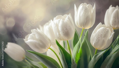 Piękne białe Tulipany, tapeta, dekoracja. Generative AI