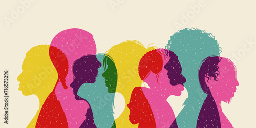 Group of different women in risograph style.Diversity concept, feminism.International Women's Day and History Month.Vector stock illustration.