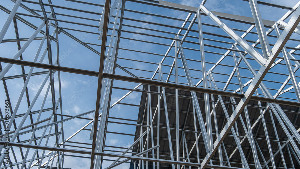 Fototapeta premium light steel roof truss that has been neatly installed