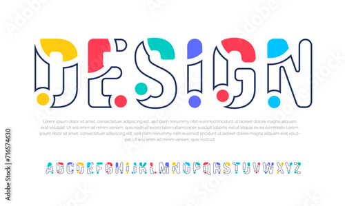 Modern creative minimal abstract digital rainbow color line and dot alphabet font design template set. Minimal urban sport fashion futuristic geometric technology Trendy style or kids logo typography.