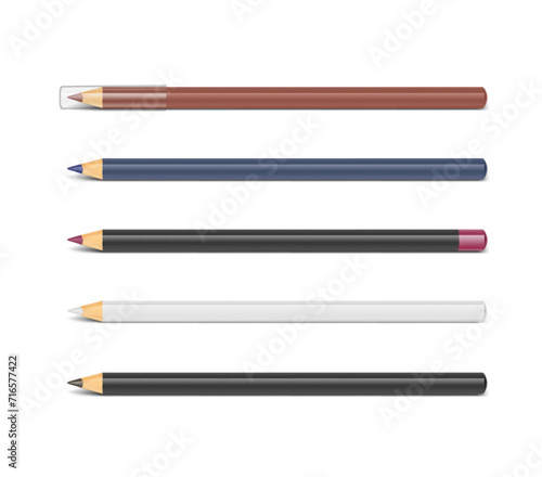 Set of make up color pencils for eyes, eyebrows, lips. Vector illustration isolated on white background. Ready and simple to use for your design. EPS10.