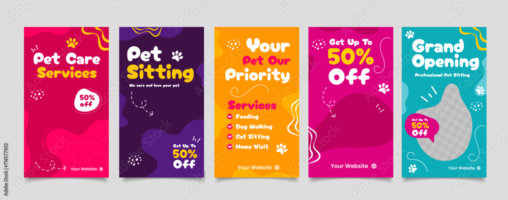 Set of Social media Story templates for pet shop, dog grooming and sale promotion. - obrazy, fototapety, plakaty 