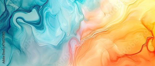 Abstract background with color tone cold and hot (yellow and blue)liquid spiral line, feel is water liquid color texture, background wallpaper ultra wide 21:9 photo
