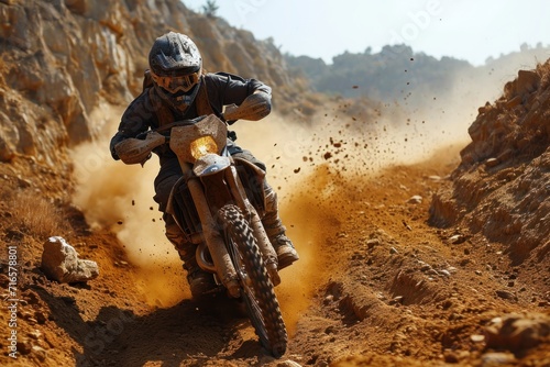 Motocross rider on the race track. Extreme motorcycle race. Motocross. Enduro. Extreme sport concept.