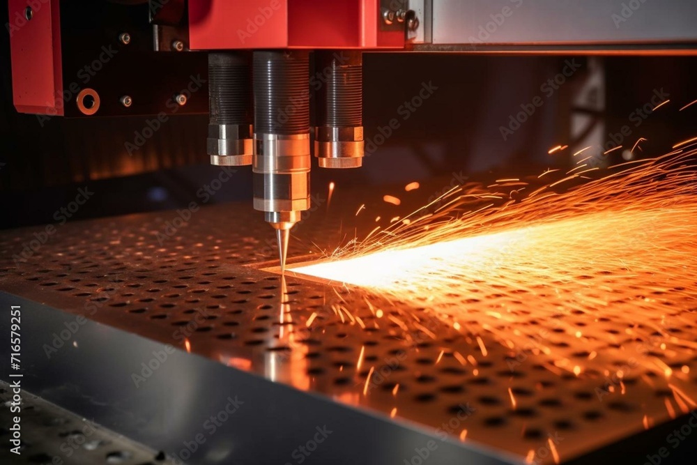 Metal processing with laser on advanced machinery. Generative AI