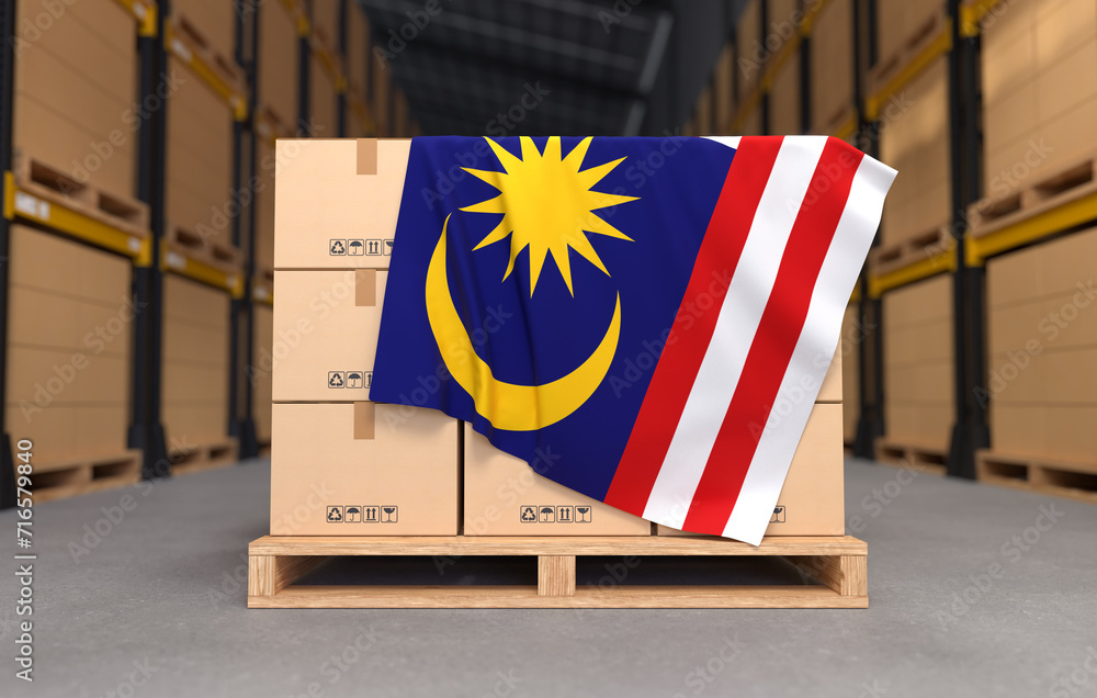 Crate Boxes On Wooden Pallets With Malaysia Flag Cartons Cardboard crate-boxes-on-wooden-pallets-with-malaysia-flag-cartons-cardboard