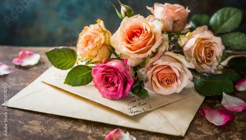 Vintage Roses on a Love Letter: A composition featuring vintage-style roses adorning a handwritten love letter.