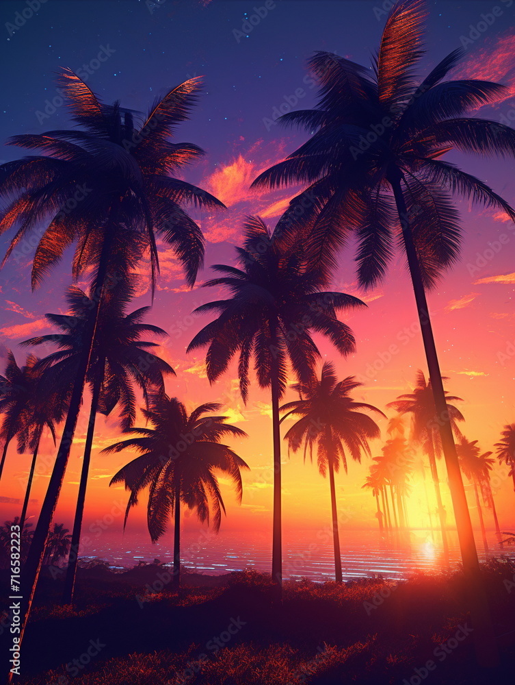 palm trees on the coast at sunset