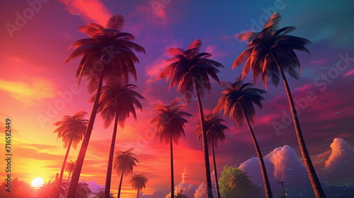 palm trees at sunset © Евгений Высоцкий