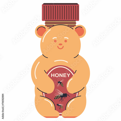 Organic honey bottle vector cartoon illustration isolated on a white background.
