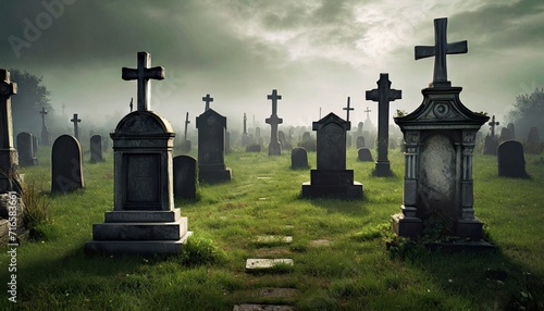 Fotografia old scary cemetery with gravestones and crosses special for halloween