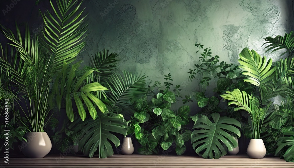 textured gradient background which depicts tropical plants photo wallpaper in the interior