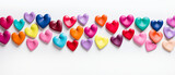 A lot of colored valentine hearts on white background