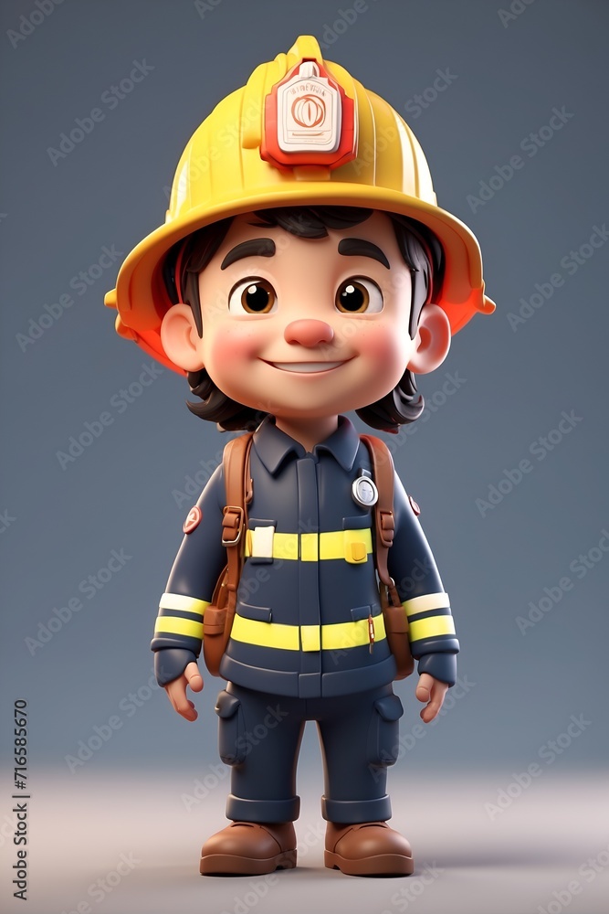 Cartoon Character Wearing Firemans Helmet. Generative AI. Cartoon Character Wearing Firemans Helmet. Generative AI.