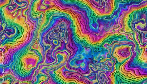 seamless psychedelic rainbow ridged topological map pattern background texture trippy hippy abstract wavy swirls dopamine dressing style fashion motif bright colorful neon retro wallpaper backdrop