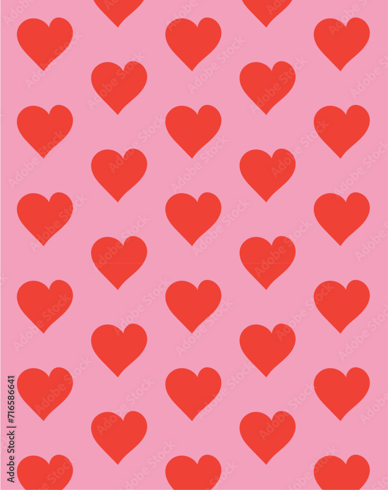 Seamless pattern with red hearts on pink background. Valentine's vector illustration pattern.