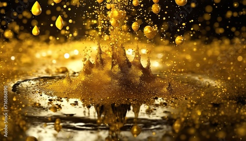 drops of gold paint fall into a puddle