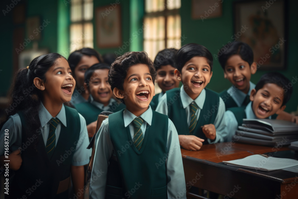 A group of smiling school students wearing uniforms A group of smiling school students wearing uniforms