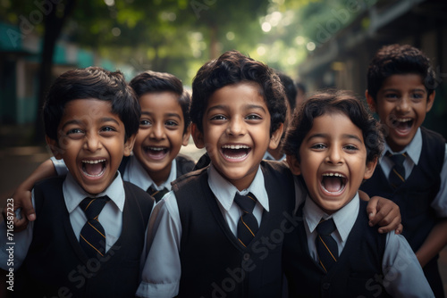 A group of smiling school students wearing uniforms photo