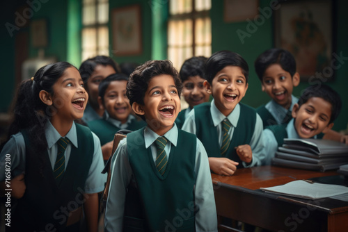 A group of smiling school students wearing uniforms photo