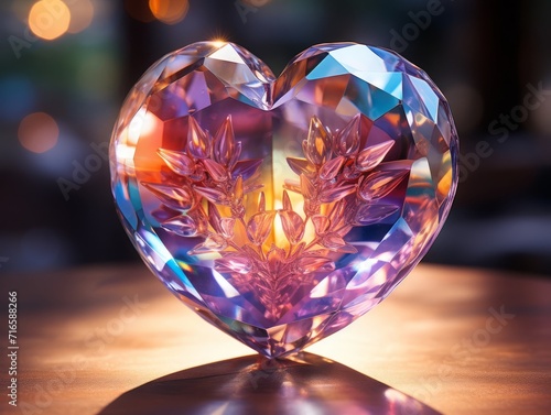 Glass 3D Realistic Heart Shape. Valentine's Day Creative 3D Background. 