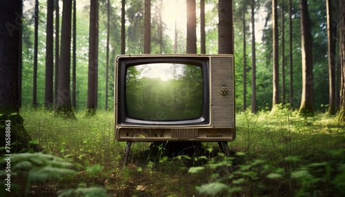 old analog television in forest