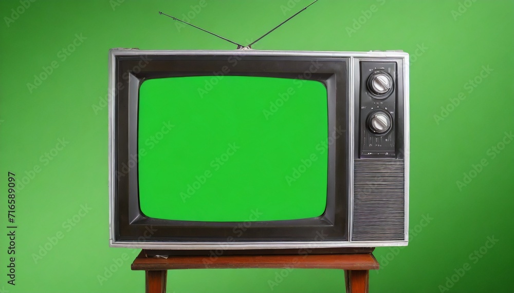 old vintage tv with green screen for adding video isolated on green background vintage tvs 1960s 1970s 1980s 1990s 2000s