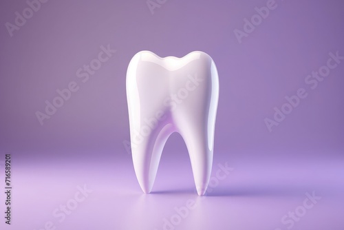 White tooth on lilac background  light emphasizes the cleanliness of the tooth