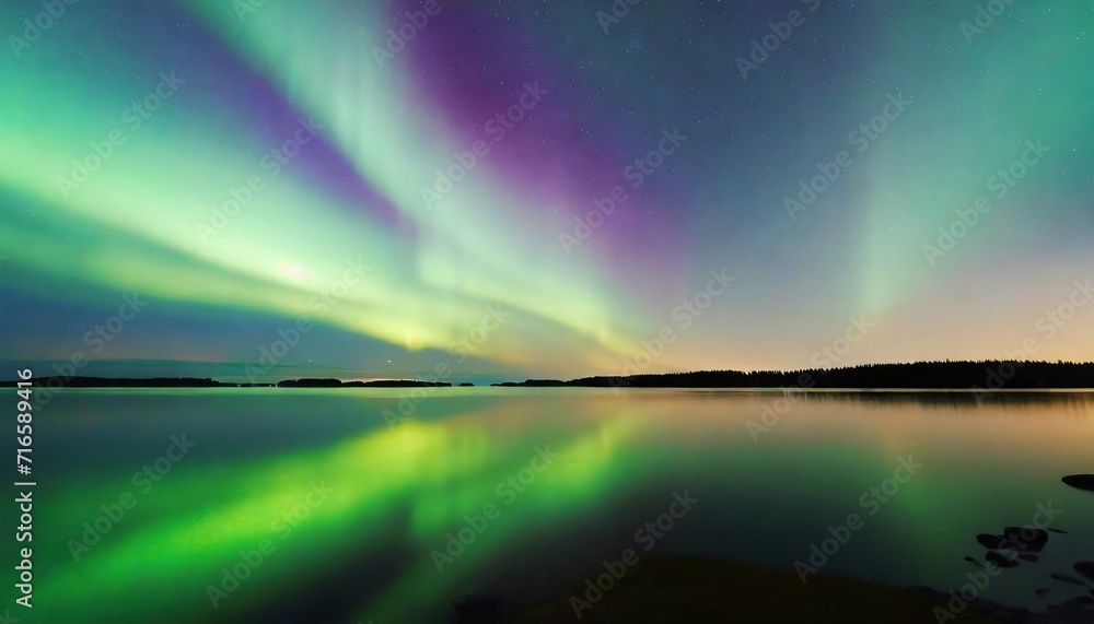 northern lights over lake in finland northern lights over lake in finland